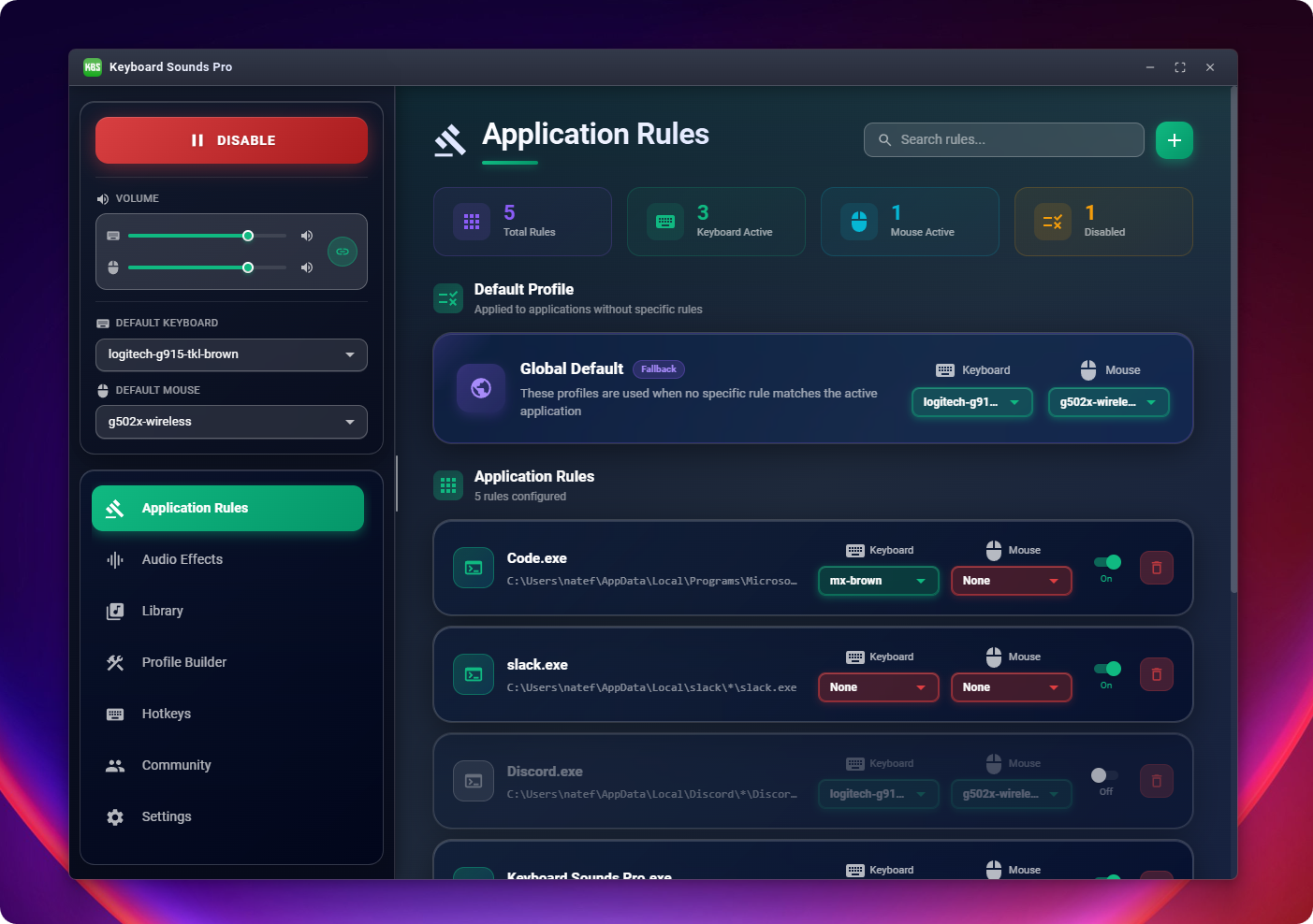 Keyboard Sounds Pro application preview
